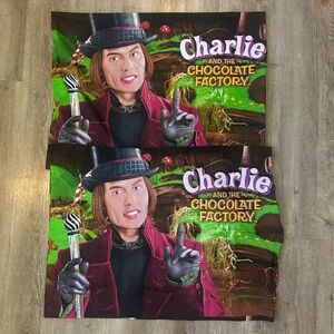 SET of 2 CHARLIE and the CHOCOLATE FACTORY PILLOWCASES Johnny Depp Willy Wonka